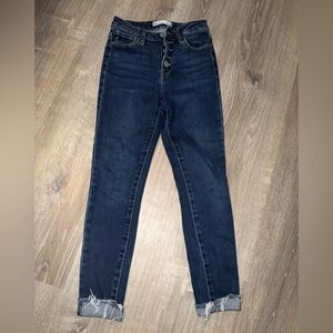 KanCan Dark Blue Ankle Jeans with Frayed Hem